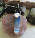 Blue Agate White Moonstone Sterling Silver Pendant Necklace