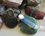 Blue Agate White Moonstone Sterling Silver Pendant Necklace