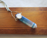 Blue Agate White Moonstone Sterling Silver Pendant Necklace