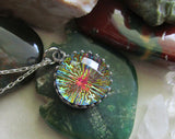 Vintage Faceted Czech Glass Rainbow Fireball Crystal Pendant Necklace