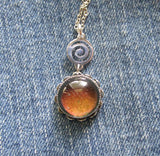 Vintage 60s Mood Stone Silver Spiral Pendant Necklace