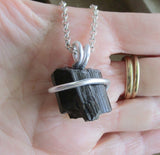 Black Tourmaline Raw Gemstone Crystal Pendant Necklace