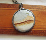 Owyhee Picture Jasper Natural Stone Vintage Sterling Silver Pendant Necklace