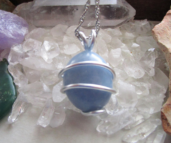 Angelite Natural Sky Blue Crystal Gemstone Pendant Necklace – My Mystic Gems