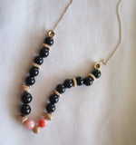 Vintage Angel Skin Coral Black Onyx 14K Solid Yellow Gold Necklace