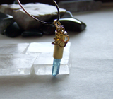 Aqua Aura Quartz Gold Butterfly Crystal Bullet Pendant