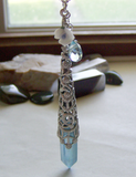 Aqua Aura Quartz Crystal Celtic Filigree Pendant Necklace