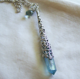 Aqua Aura Quartz Crystal Celtic Filigree Pendant Necklace