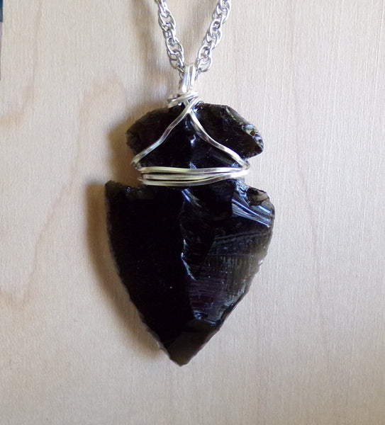 Black Obsidian Arrowhead Necklace Handcrafted Wire Wrapped 