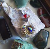 Silver Bird's Nest Cloisonne Egg Red Heart Wreath Pendant