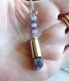 Natural Blue Iolite Gemstone Crystal Bullet Pendant Necklace
