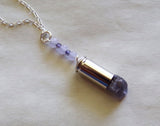 Natural Blue Iolite Gemstone Crystal Bullet Pendant Necklace