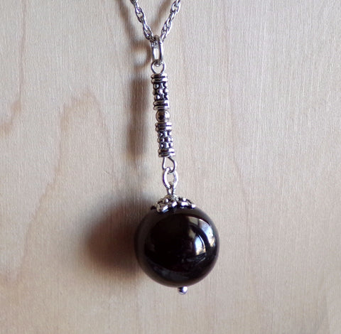 Black Jet Natural Stone Ball Pendant Necklace