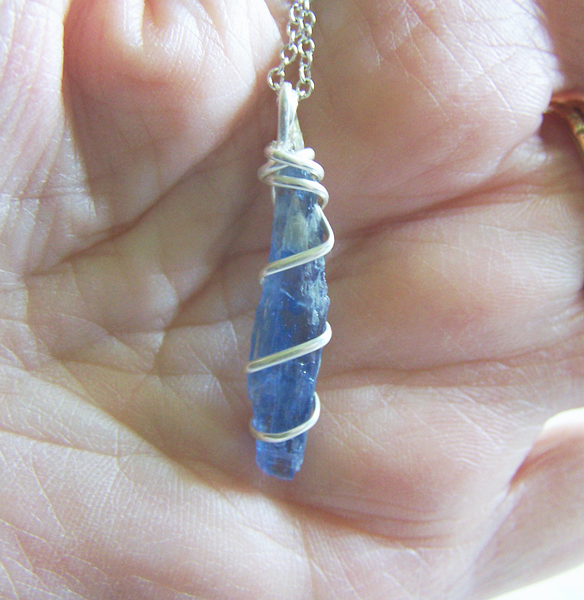 Outlets Blue Kyanite in Sterling Silver wire wrapped bezel pendant