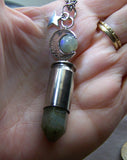 Labradorite Gemstone Silver Moon Bullet Pendant Necklace