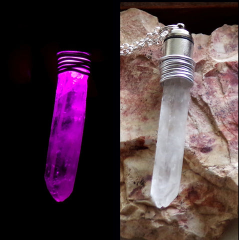 LED Light Up Hot Pink Quartz Crystal Pendant Necklace