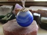 Vintage Akro Agate Blue and White Marble Pendant Necklace