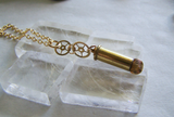 Antique Gold Watch Crown Brass Gears Bullet Jewelry Pendant