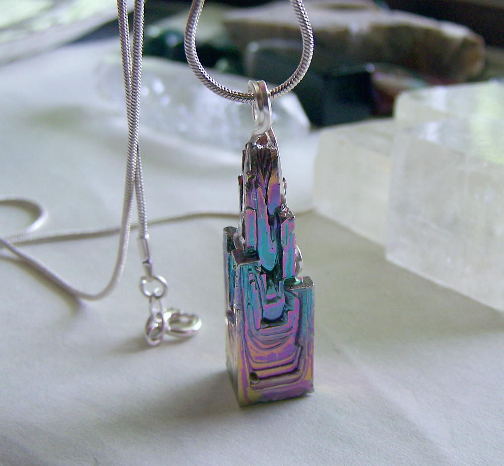 Rainbow Iridescent Bismuth Crystal Tower Pendant