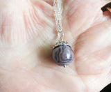 Botswana Agate Gemstone Silver Acorn Pendant Necklace