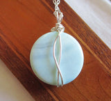 Banded Blue Agate Natural Crystal Pendant Necklace