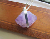 Lavender Amethyst Natural Gemstone Crystal Pendant Necklace