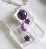 Purple Amethyst Crystal Ball Moon and Stars Pendant