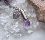 Elestial Amethyst Quartz Crystal Bullet Heart Jewelry Necklace
