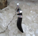 Black Onyx Little Horn Cornicello Wire Wrapped Pendant Necklace