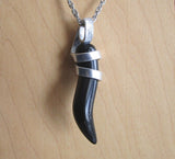 Black Onyx Little Horn Cornicello Wire Wrapped Pendant Necklace