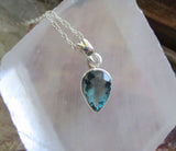 Teal Blue Fluorite Gemstone Sterling Silver Pendant Necklace