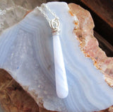 Blue Lace Agate Sterling Silver Pendant Necklace