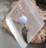 Silver Angel Wing Blue Lace Agate Cloud Pendant Necklace