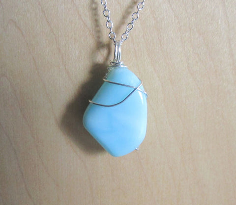 Blue Peruvian Opal Natural Gemstone Pendant Necklace