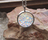 Preciosa Aurora Borealis Crystals Double Sided Glass Bubble Locket Necklace