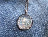 Preciosa Aurora Borealis Crystals Double Sided Glass Bubble Locket Necklace