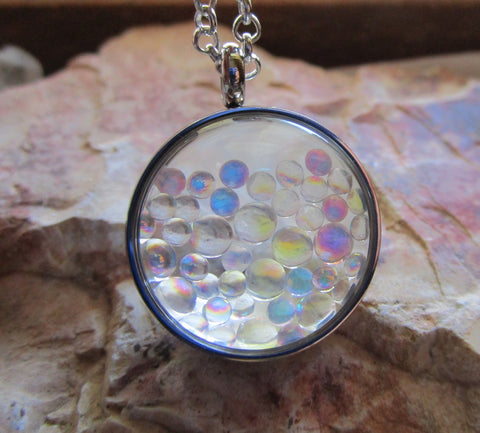 Fairy Orbs Iridescent Double Sided Glass Bubble Locket Necklace