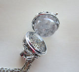 Caged Silver Stars Quartz Crystal Ball Pendant Necklace