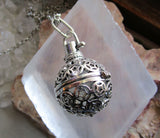 Caged Silver Stars Quartz Crystal Ball Pendant Necklace