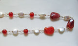 Natural Orange Carnelian and Baroque Button Pearl GF Necklace