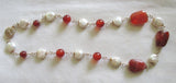 Natural Orange Carnelian and Baroque Button Pearl GF Necklace