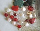 Natural Orange Carnelian and Baroque Button Pearl GF Necklace