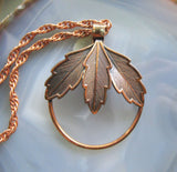 Native American Vintage Copper Triple Leaf Pendant Necklace