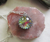 Vintage Faceted Czech Glass Rainbow Fireball Crystal Pendant Necklace