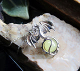 Silver Dragon Locket Cage with Yellow Citrine Crystal Ball Pendant Necklace