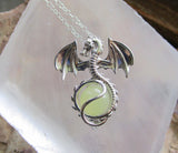 Silver Dragon Locket Cage with Yellow Citrine Crystal Ball Pendant Necklace