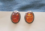 Natural Baltic Amber Sterling Silver Scarab Earrings