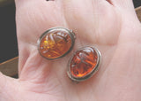 Natural Baltic Amber Sterling Silver Scarab Earrings