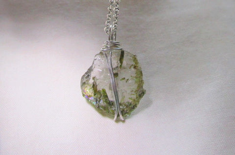 Green Epidote Quartz Natural Crystal Gemstone Pendant
