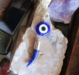 Evil Eye Blue Sodalite Gemstone Horn Pendant Necklace